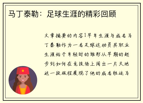 马丁泰勒：足球生涯的精彩回顾